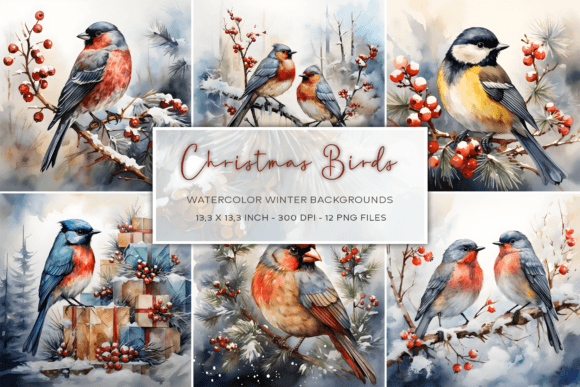 Christmas Birds Watercolor Backgrounds: A Festive Design Asset