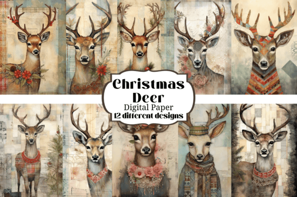 Enchanting Christmas Deer Junk Journal Backgrounds for Your Festive Crafts