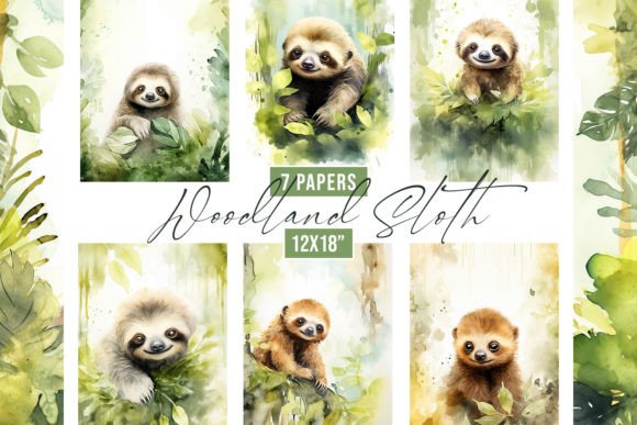 Enchanting Watercolor Woodland Sloth Backgrounds