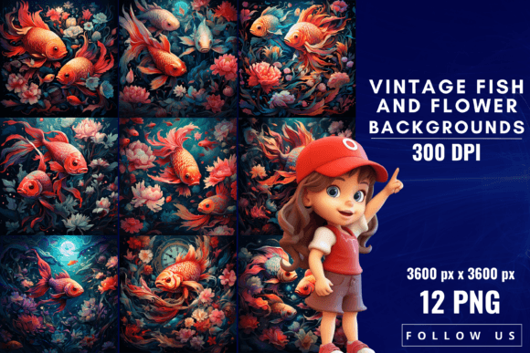 Rediscovering Charm: Vintage Fish and Flower Backgrounds