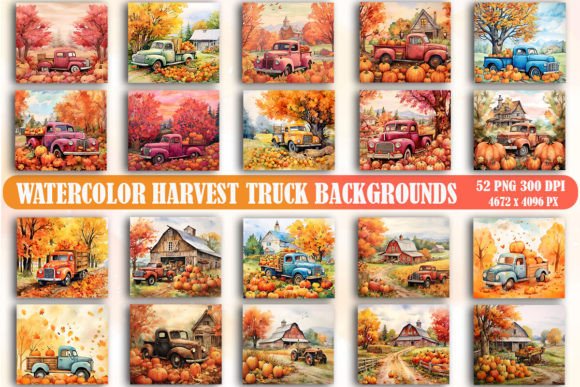 Watercolor Harvest Truck Backgrounds for Your Projects